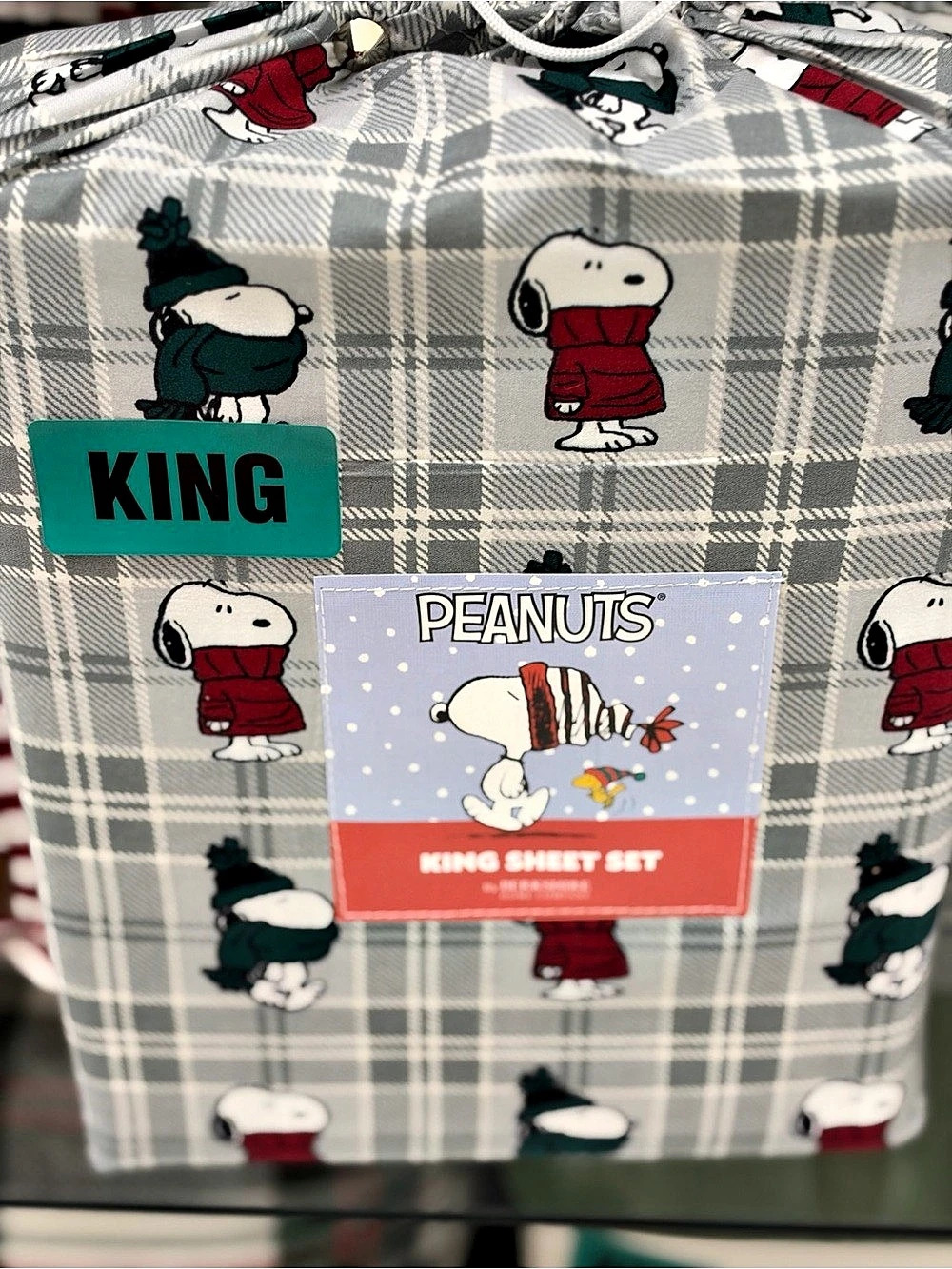 Peanuts King Sheet Set Plaid Sheet Set in Gray King NWT